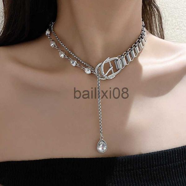 

pendant necklaces fyuan geometric crystal choker neckles for women splicing chain button long pendant neckles statement jewelry j230620, Silver