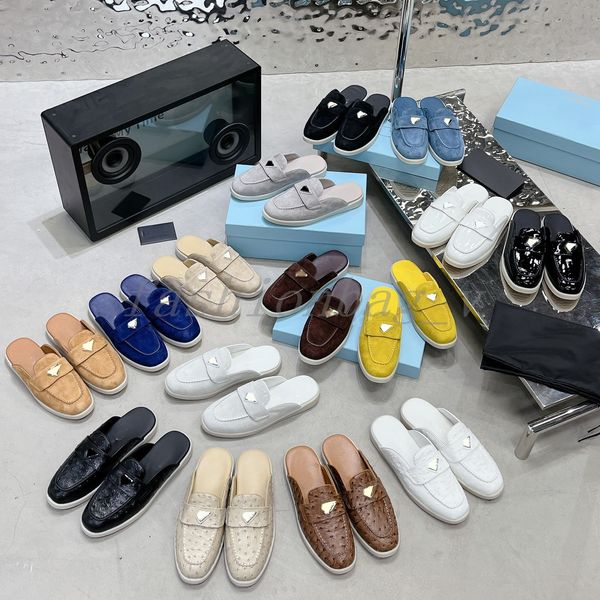 

designer shoes men women muller summer casual shoe loafers men suede shoes brand classic walking flats mules comfortable, Black