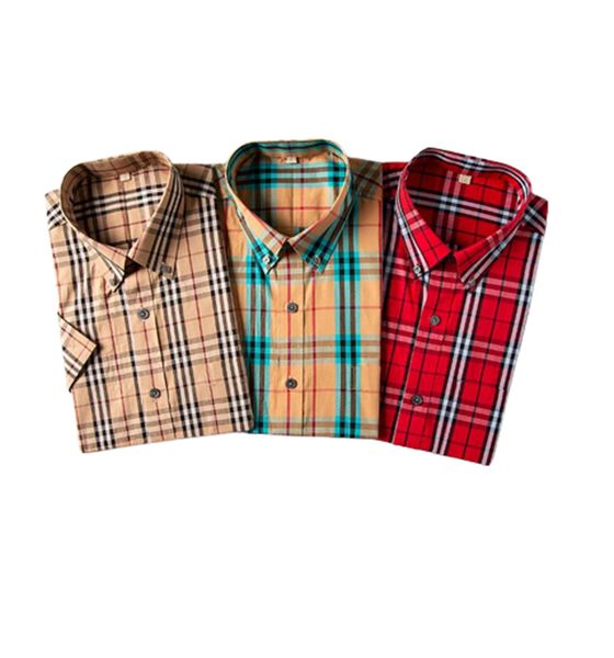 

designer mens casual shirt burbereys mens camisas de hombre fashion geometric check print short sleeved lapel business versatile -3xl, White;black