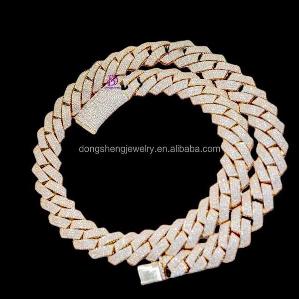 

exquisite hiphop cuban chain vvs moissanite necklace 15mm sterling silver 925 custom jewelry