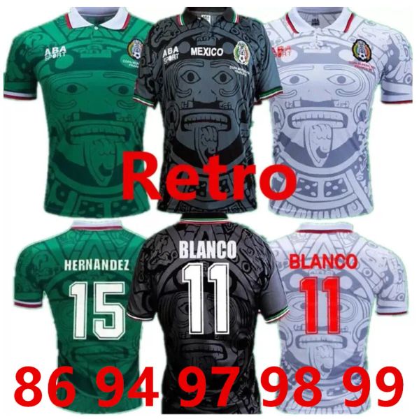 

1998 retro edition mexico soccer jersey long sleeve vintage 1995 1986 1994 retro shirt blanco hernandez classic football uniforms, Black;yellow