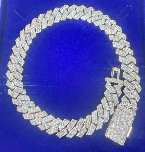 

heavy solid silver 20mm wide gra baguettes cut moissanite diamond cuban link chain for mens rapper hip hop necklace