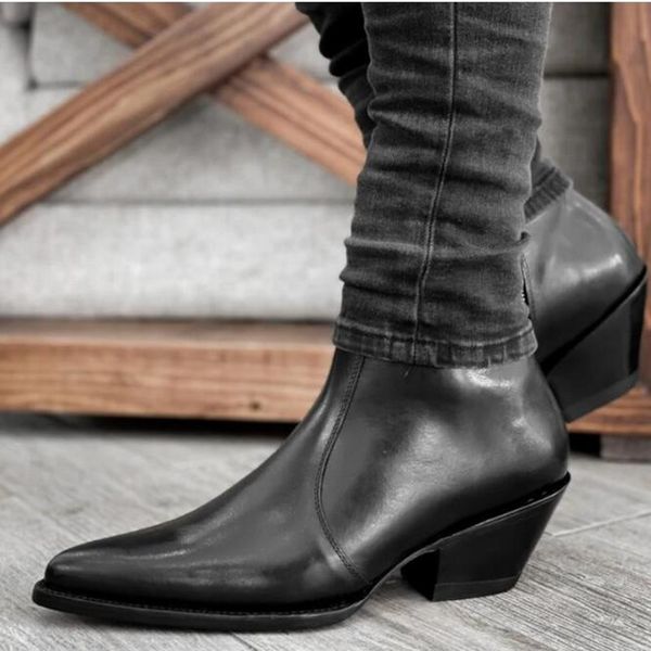 

genuine leather mens chelsea boots high black motorcycle boot western shoes big size 38-46 hombre