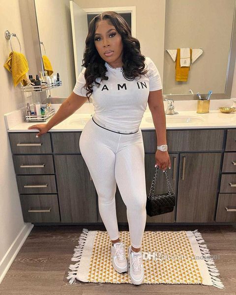 

women's tracksuits slim fashion print casual t-shirt two piece set for 2023 summer and autumn, Gray