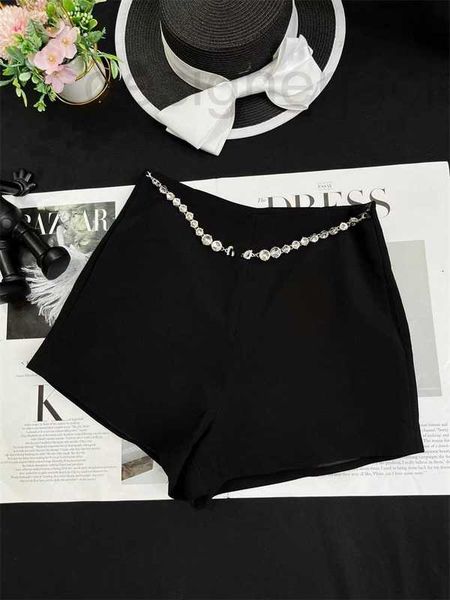 

women's shorts designer summer new premium crystal chain decoration style versatile high waist a-line for women pdsv, White;black