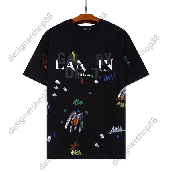 

gellary dapt lavins designer men's t-shirts co branded letter hand painted graffiti speckled short sleeve t-shirt for men and women, White;black