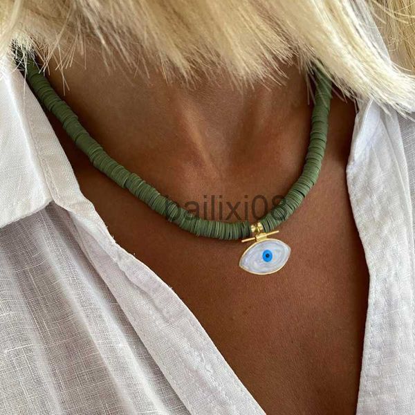 

pendant necklaces femme vintage glamour polymer clay silicone beaded choker man women evil eye pendant neckle 2022 beh holiday jewelry colla, Silver