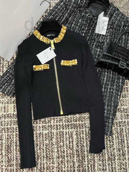 

women's jackets designer summer new heavy work nail beads metal royal sister fan slim fit short knitted cardigan women 3slm, Black;brown