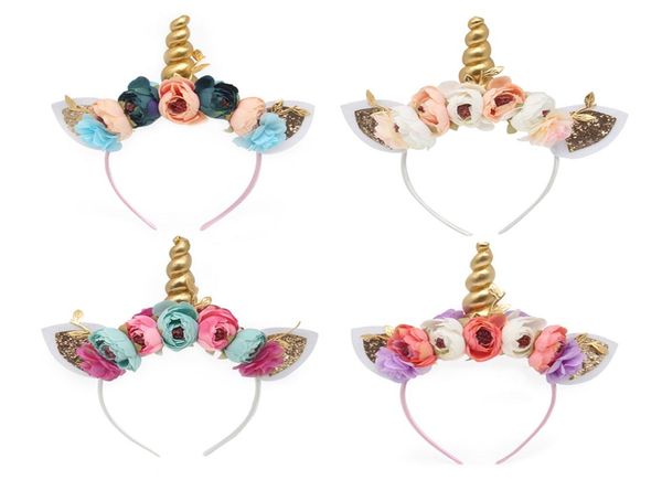 

flower horn unicorn headband for girls party hair band glitter cat ear floral fashion colorful hairband headwear baby accessory8671751, Slivery;white