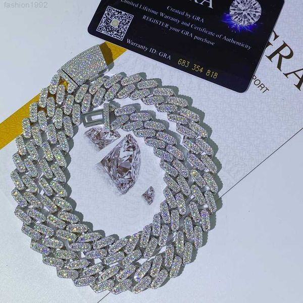 

13mm moissanite prong cuban link chain 925 sterling silver