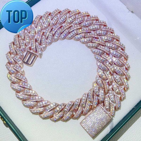 

20mm thick heavy solid silver rose gold rapper jewelry cuban link chain moissanite
