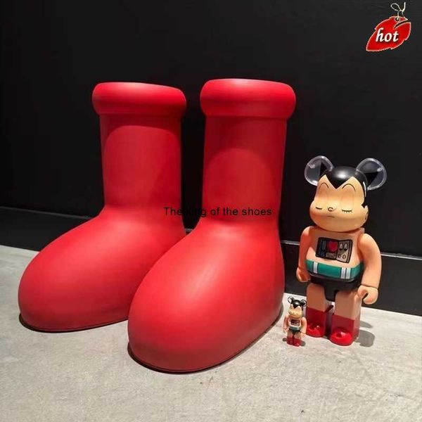 

big head rain boots astro boy the same fashion creative rubber red boots female 2023 new flat waterproof outside to wear middle tube 8rvk, Black