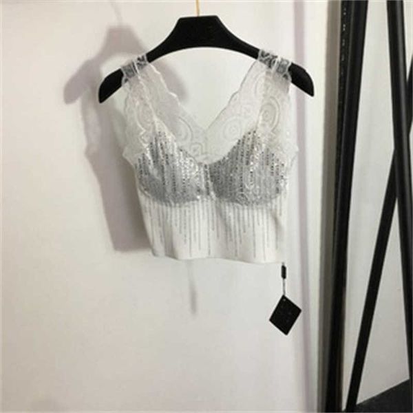 

luxury designer womens tank camisole diamond-set lace bralette camisoles tank-2 colors even size designers women clothing, White