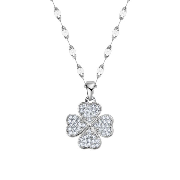 

designer's simple and luxurious titanium steel four-leaf clover necklace does not fade; a small number of versatile high version female, Silver