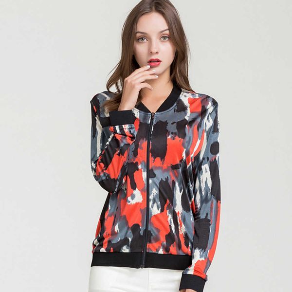 

silk printed coat long sleeve zippered cardigan women's casual short mulberry silk faux leather jacket women baseball uniform new820, Black