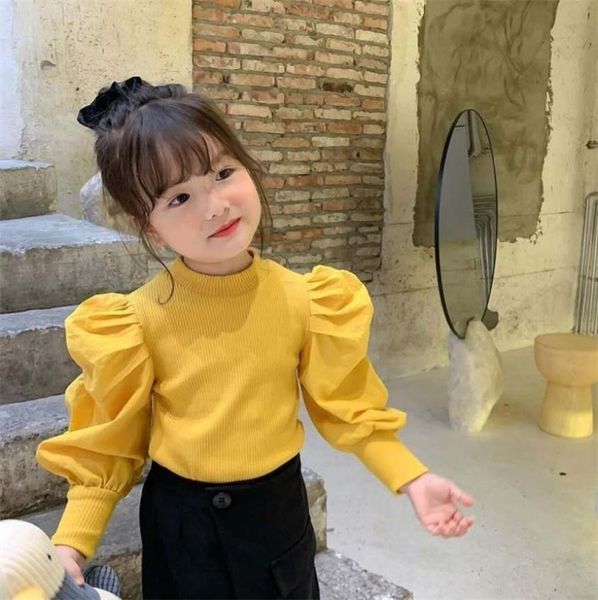 

spring autumn girls sweater baby knitwear kids knitted children fashion clothes streetwear ins puff sleeve patch 1 to 8 yrs 16807871, Blue