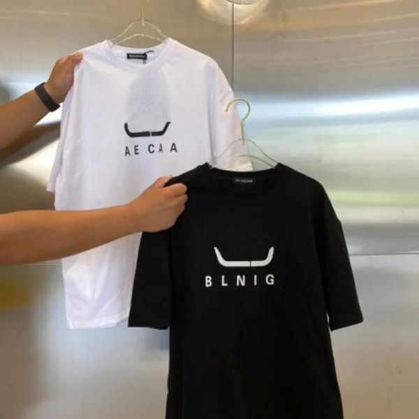 

france paris fashion cotton blend t shirts mens women clothing funny letter printing patchwork color casual jumper balancaiga graphic short, White;black