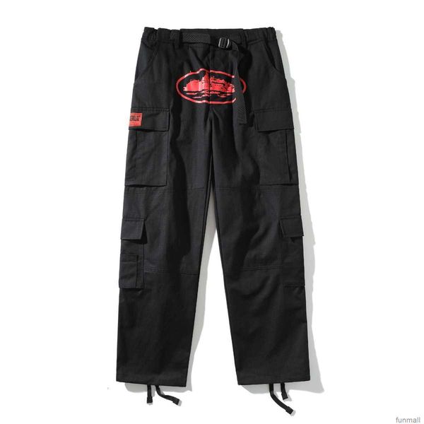 

corteiz mens pants cargo streetwear hip hop printed casual trousers military retro multi-pockets straight high street loose couple joggers p, Black