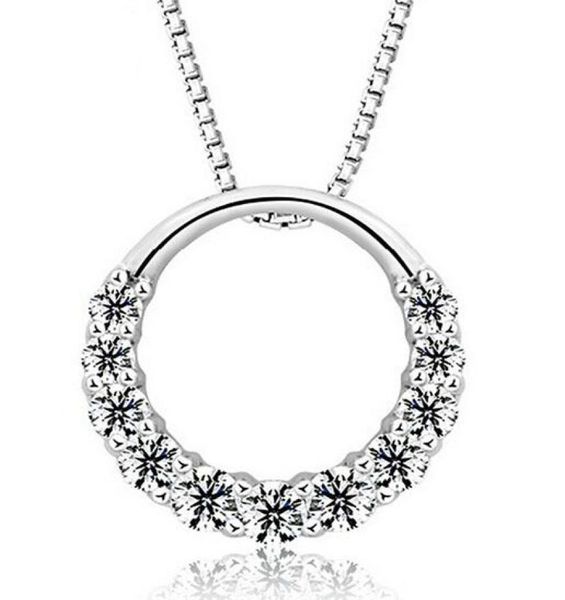 

925 sterling silver pendant necklace woman 11pcs zirconia crystal 12cm12cm round ring pendant water necklace 3155762