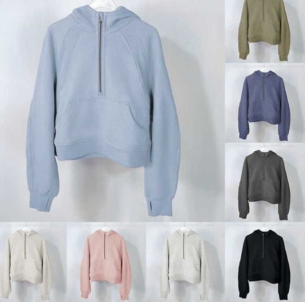 

autumn and winter yoga hoodie scuba lululemens womens plus velvet thickening jackets hoodys sports half zipper terry designer sweater cing l
