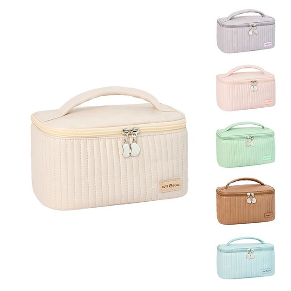

new style open lid cake cosmetic bag pu solid color hand wash portable storage bag cosmetic bag wholesale