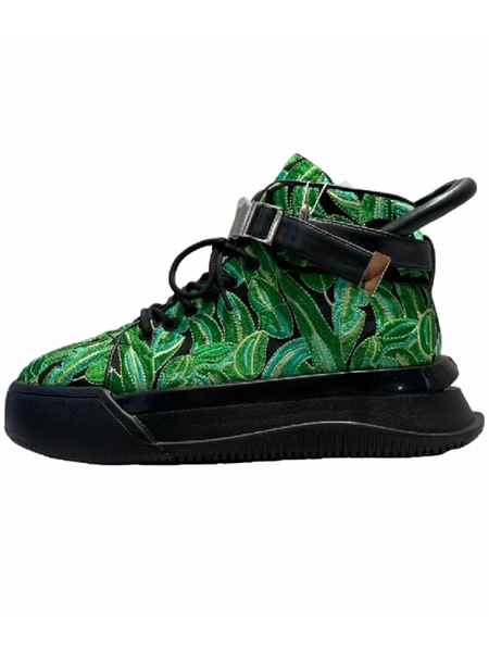 

brand designer men high embroidery skateboard shoes lace up thick platform sneakers hip hop jogger buckle strap casual shoes, Black