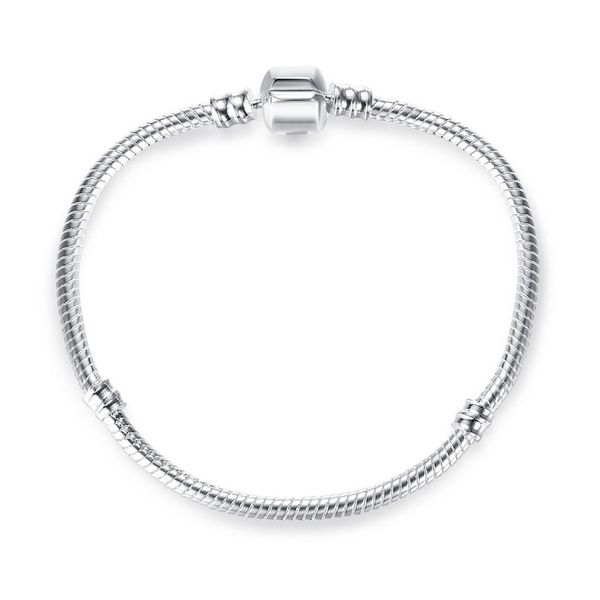 

s925 sterling silver plated snake chain bracelet fit pandora charm beads hand chain bracelets bangle for women diy beads bracelet jewelry ma, Golden;silver