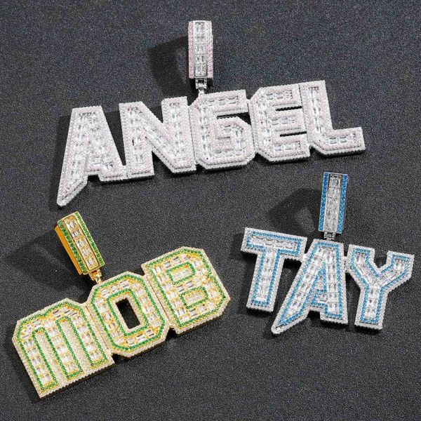 

men women new fashion gold plated bling t cz custom name letters pendant necklace with 3mm 24inch rope chain nice gift, Silver