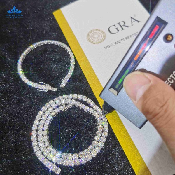 

fine jewelry hip hop 925 sterling silver vvs 2mm 3mm moissanite necklace cluster iced out tennis chain bracelet for men women