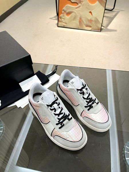 

latest designer sneakers suede casual shoes women knit calfskin shoe platform sneaker leather double interlocking c trainers paris fashion c, Black
