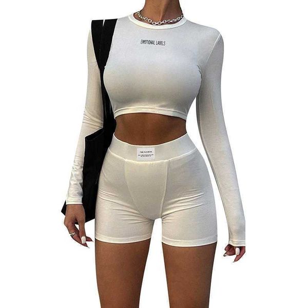 

2023 designer shorts tracksuits knitted round neck long sleeved crop t-shirt sweatshirt two piece sports versatile suit, Gray