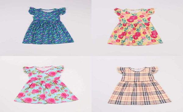 

girlymax baby girls summer children clothes milk silk mermaid floral plaid short sleeve twirl dress knee length q07169432241, Red;yellow