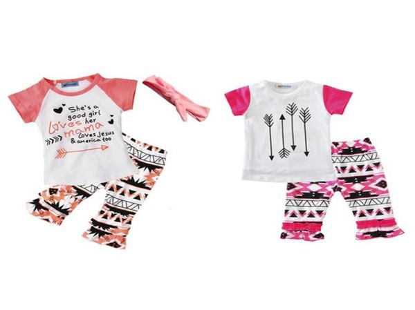 

girls casual clothing sets letters geometric figure print flower fashion suits infant outfits kids shorts hairband 15t l1698592, White