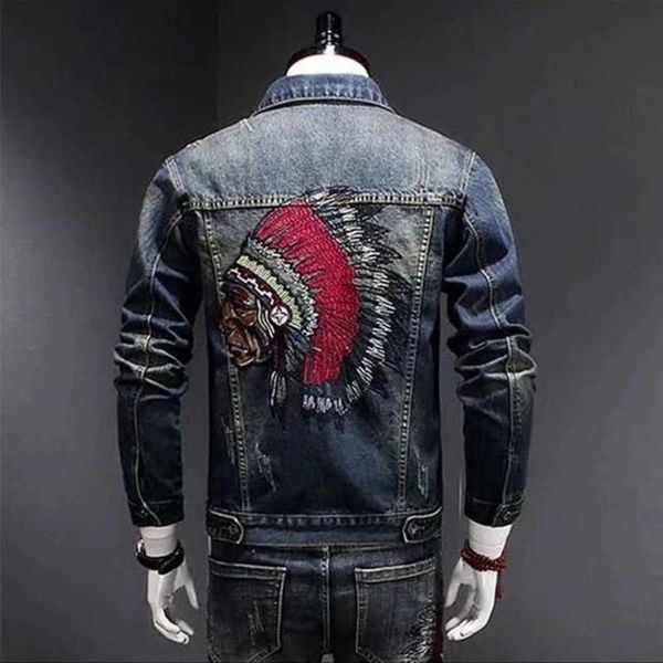 

men faux leather jackets brand new embroidered denim coat men's slim fit elastic fashion jacket spring jaqueta motorcycle versatile wea, Black