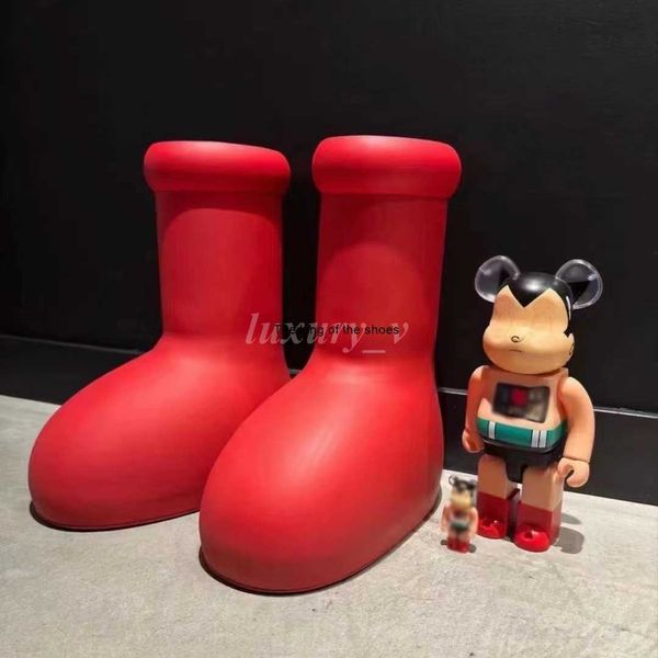 

big red boots mschf astro boy boot men women rain boots designer thick bottom non-slip booties rubber platform bootie with box, Black
