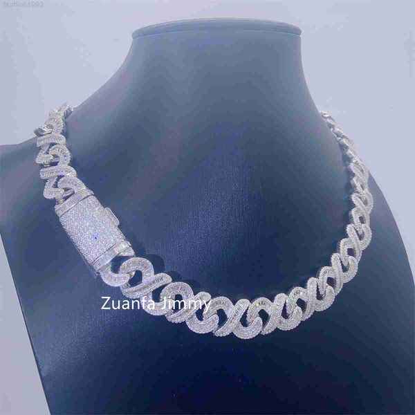 

customized 15mm width 925 sterling silver two tone color vvs1 moissanite baguette cuban link chain necklace