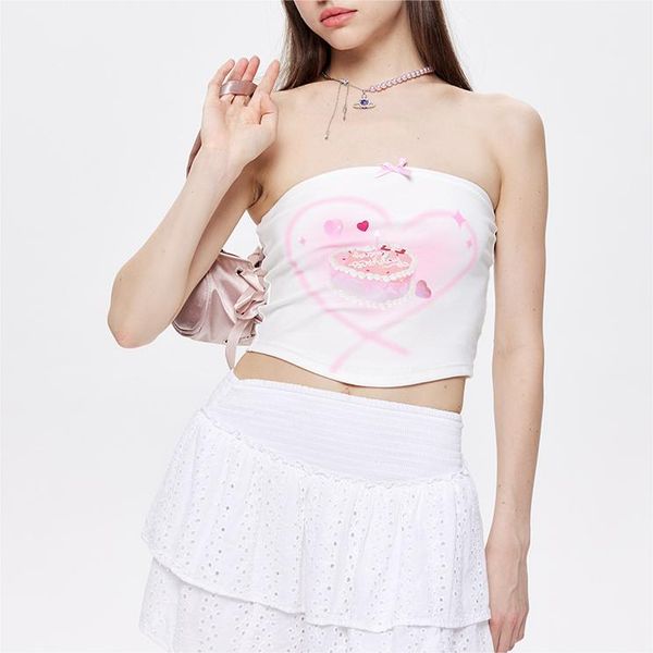 

women's y2k cute style bustier tank top, White