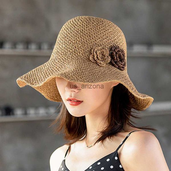 

rimiut vintage straw hat rose flower elegant lady fisherman hat sun hat casual lady summer street traval outdoor hats l230620, Blue;gray