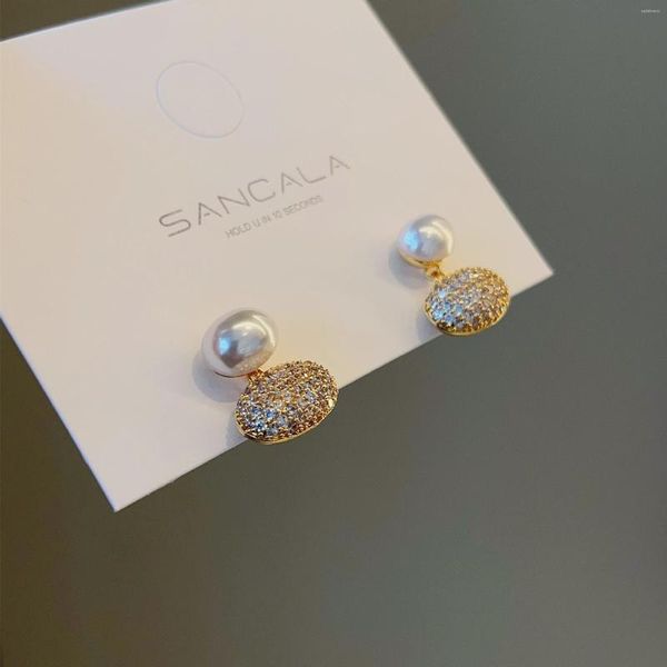 

stud earrings korean style ins fashion full rhinestones oval pearl 2023 design sense versatile spring/summer earrings. high quality, Golden;silver