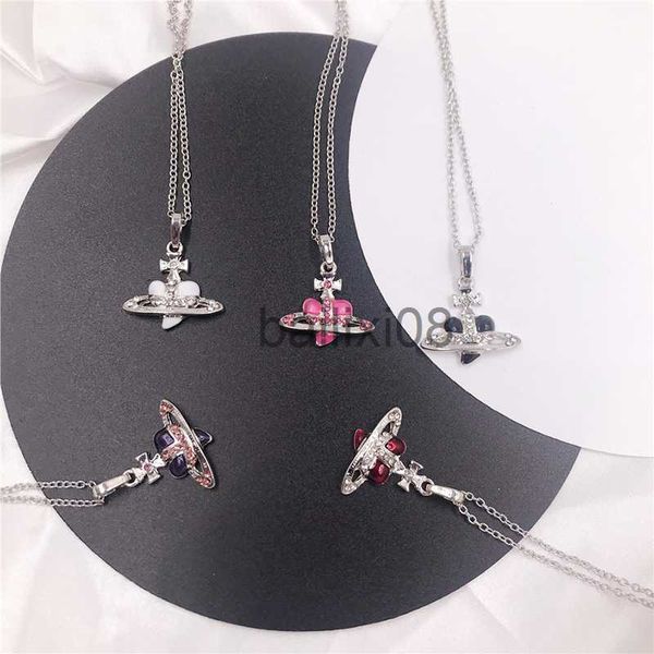 

pendant necklaces blijery trendy vintage heart chain neckle for women girls luxury planet pendant jewelry aaa crystal wedding party gift j23, Silver