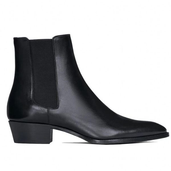 

men black handmade western boots slip on shoes cow genuuine leather winter riding boots
