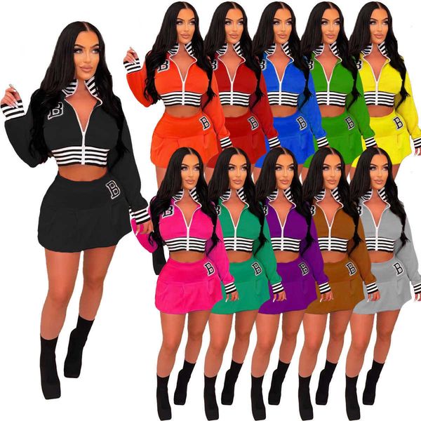 

basketball suit womens jackets dress two-piece burbe designer tracksuit women sport colthing zip coat skirt yoga clothes, Gray