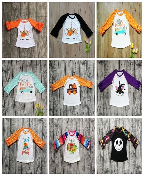 

halloween kids tshirts polka dot ruffle childrens print pumpkin cotton tees baby clothing long sleeve shirts gga26419492619, Blue