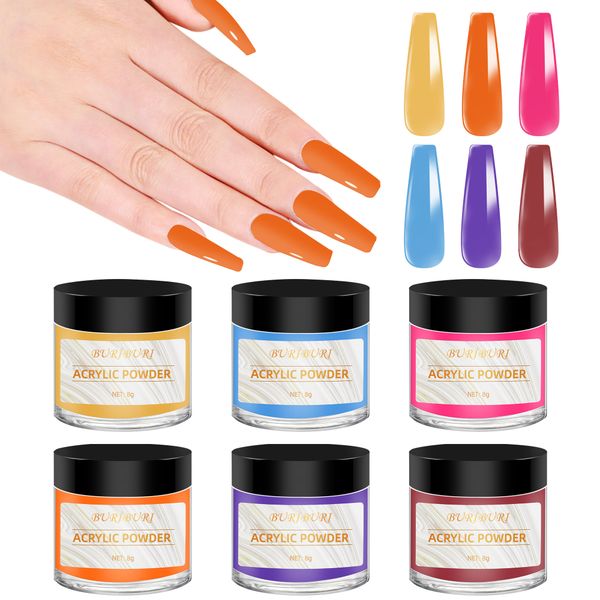 

buriburi 6 colors acrylic nail powder set colored acrylic powder for spring nail art 3d diy tips decoration women no nail lamp needed (zjf-6, Silver;gold