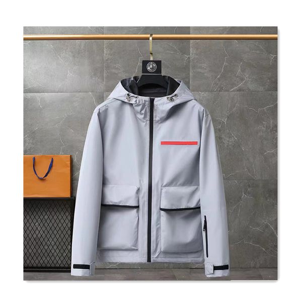 

fashion mens designer jacket coat men luxury hooded red logo pocket casual jacket windbreaker outdoor windproof warmth sports loose straight, Black;brown