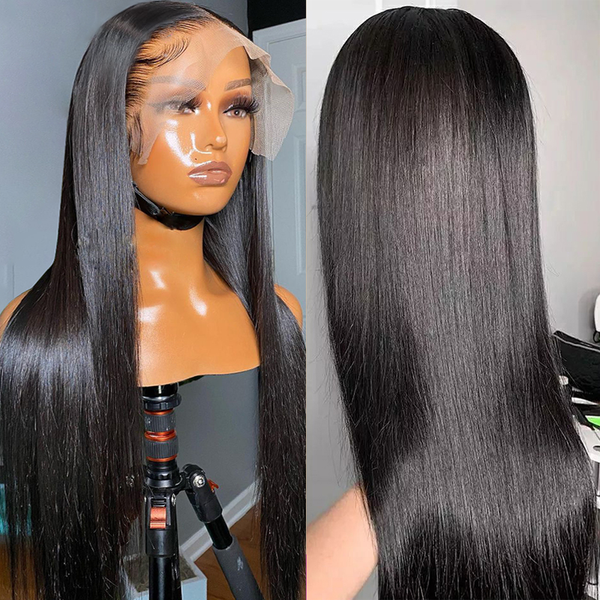 

13x4 bone straight lace front wig 13x6 hd transparent brazilian 40 inch human hair wigs for black women, Black;brown