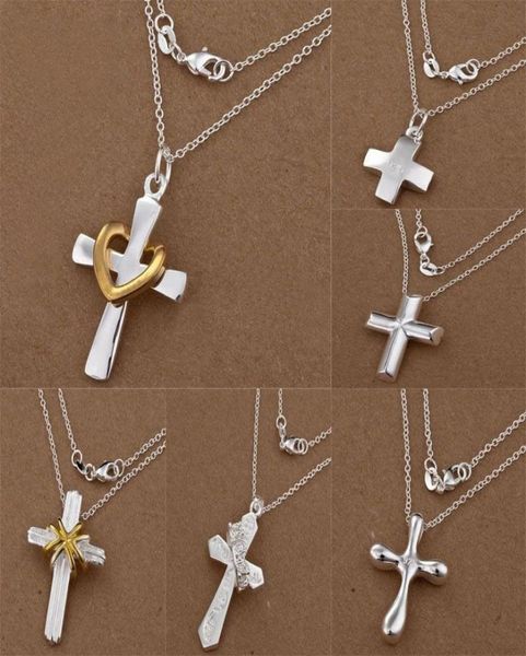 

new arrival fashion jewelry 6 styles different 20pcslot 925 silver cross pendant charms o chains necklace 18inch 1190508
