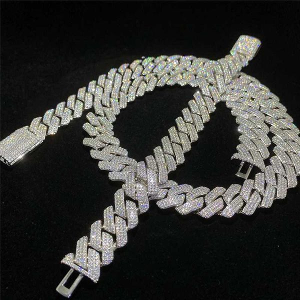 

wholesale mens hip hop jewelry 18mm vvs moissanite diamond 18k gold plated cuban necklace s925 miami iced out cuban link chain, Silver
