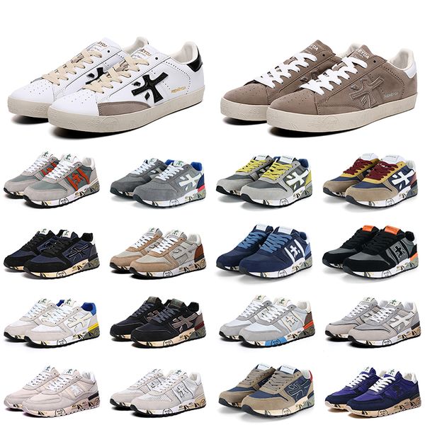 

luxury italy brand premiata mens fashion sneakers layer leather cowskin mick lander orange premiatas steven genuine training shoes outdoor s, Black