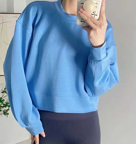 

ll women yoga outfit sweatshirts hoodie loose long sleeve crop fitness workout high elasticity crew neck sweatshirts gym running fleece65
